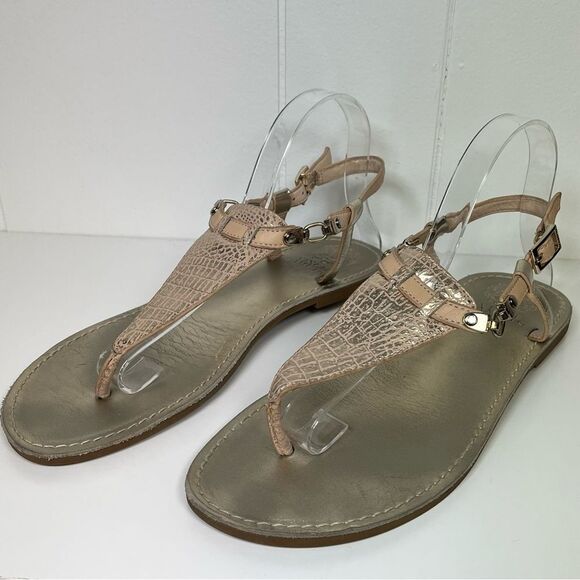 Vince Camuto Nude & Metallic Silver Leather T-Strap Sandals Size 9 - Picture 6 of 15